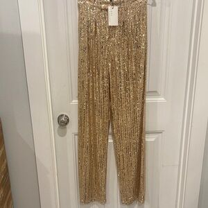 Sequin Wide Leg Pants - Gold